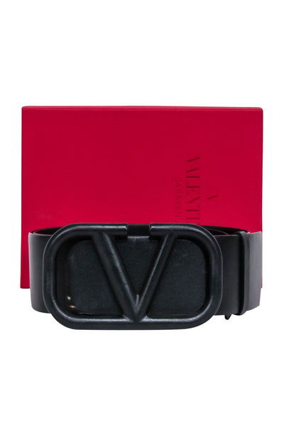 Current Boutique-Valentino - Black VLogo Leather Thick Belt Sz S