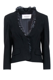 Current Boutique-Valentino - Black Open-Front Blazer w/ Lace Trim Sz 8