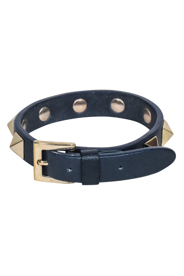 Current Boutique-Valentino - Navy Leather Studed Bracelet