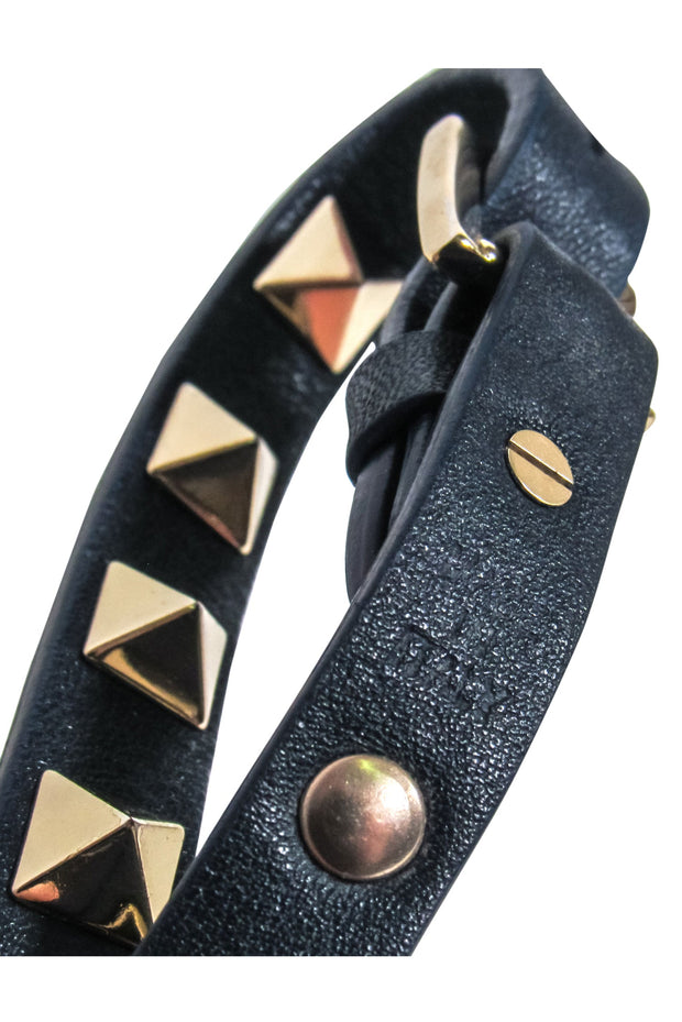 Current Boutique-Valentino - Navy Leather Studed Bracelet