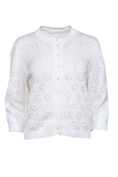 Current Boutique-Valentino - Ivory Flower Eyelet Cardigan Sz M