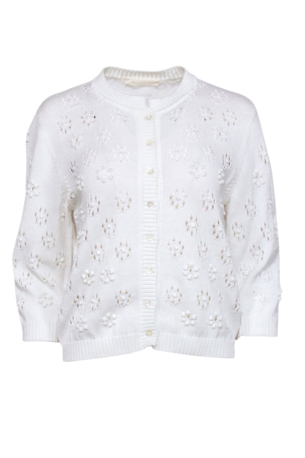Current Boutique-Valentino - Ivory Flower Eyelet Cardigan Sz M