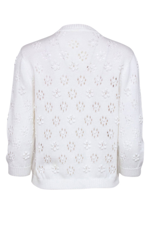 Current Boutique-Valentino - Ivory Flower Eyelet Cardigan Sz M