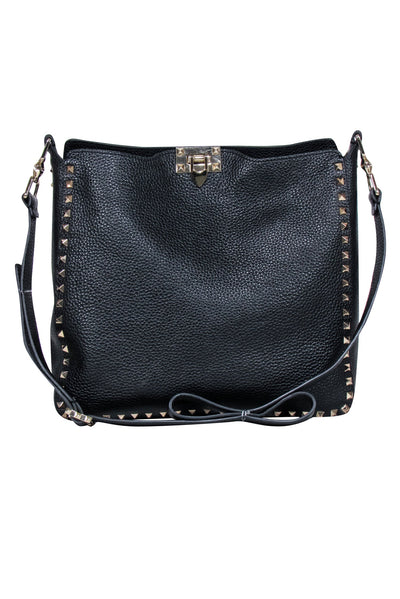 Current Boutique-Valentino - Black Pebbled Leather "Rockstud" Crossbody Bag