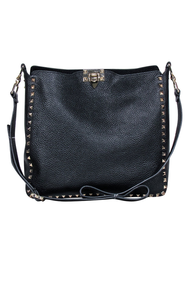 Current Boutique-Valentino - Black Pebbled Leather "Rockstud" Crossbody Bag