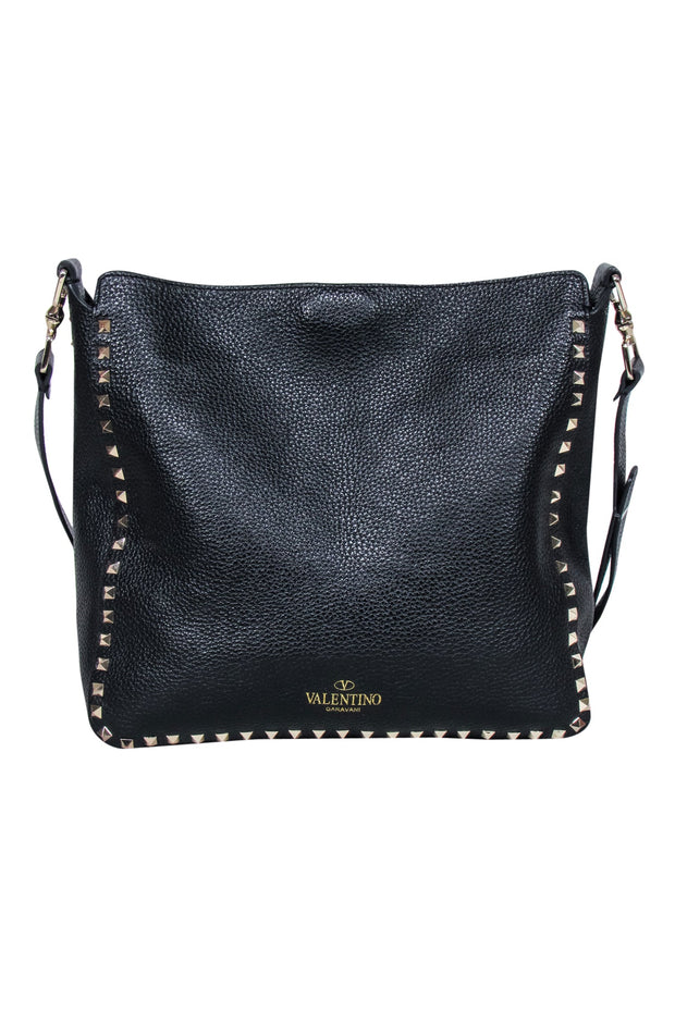 Current Boutique-Valentino - Black Pebbled Leather "Rockstud" Crossbody Bag