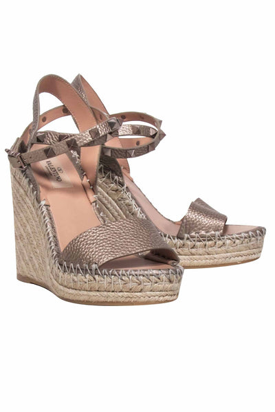 Current Boutique-Valentino Garavani - Brown Metallic Wedges w/ Stud Accent Sz 6.5