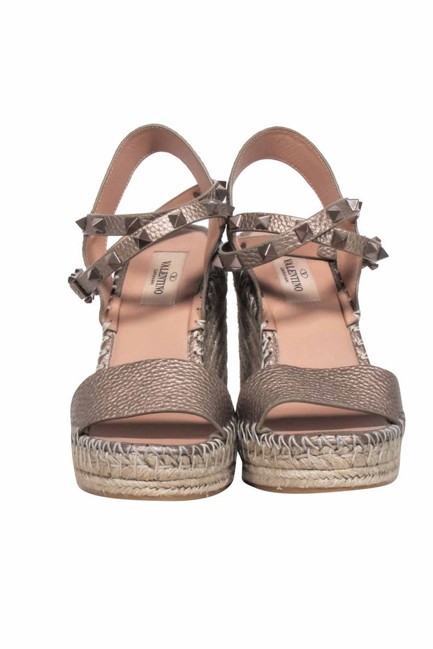 Current Boutique-Valentino Garavani - Brown Metallic Wedges w/ Stud Accent Sz 6.5