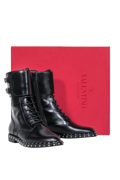 Current Boutique-Valentino - Black Studded Trim Combat Boots Sz 6.5