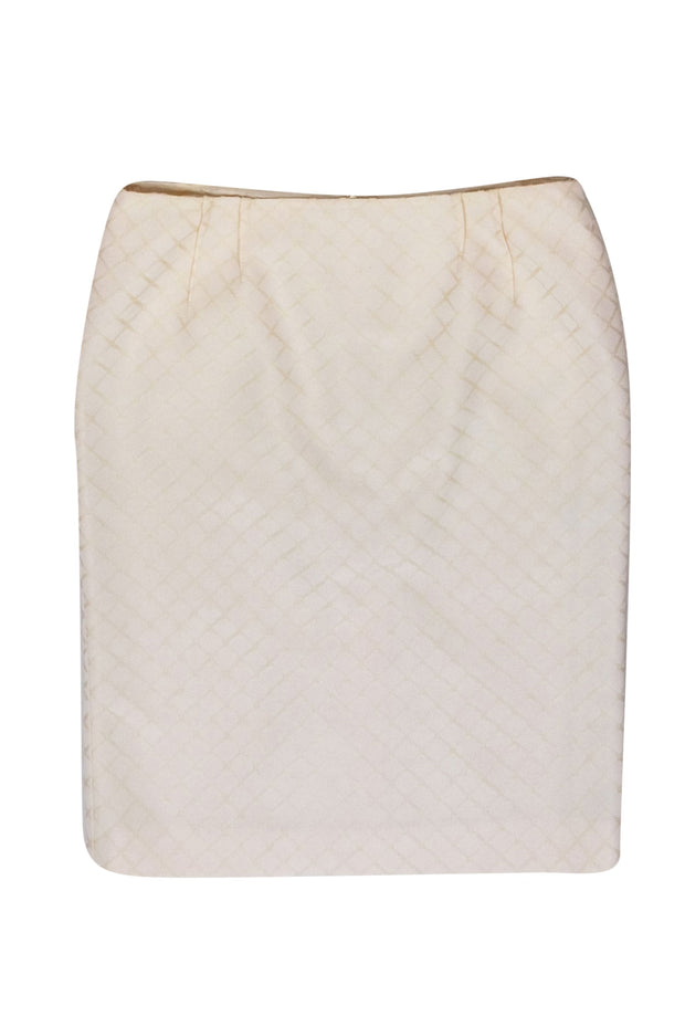 Current Boutique-Valentino - Ivory w/ Cream Diamond Pattern Pencil Skirt Sz 12