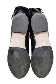 Current Boutique-Valentino - Black Leather Lace Up Bow Tall Boots Sz 7