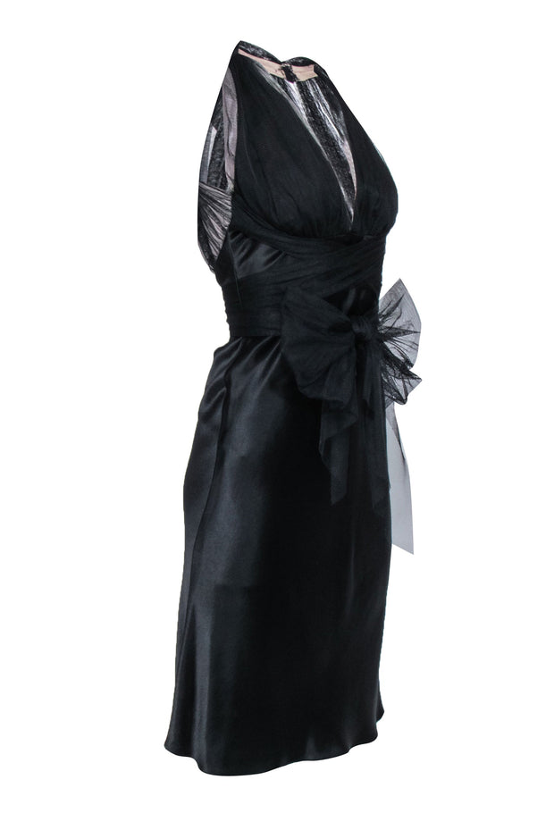 Current Boutique-Vera Wang - Black Satin Sleeveless Tulle Upper Sz 4