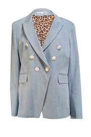 Veronica Beard - Denim Double Breasted Blazer w/ Leopard Print Lining Sz 16 - Current Boutique