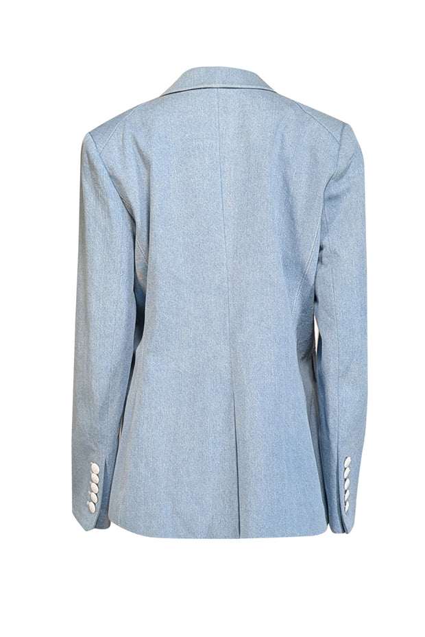 Veronica Beard - Denim Double Breasted Blazer w/ Leopard Print Lining Sz 16 - Current Boutique