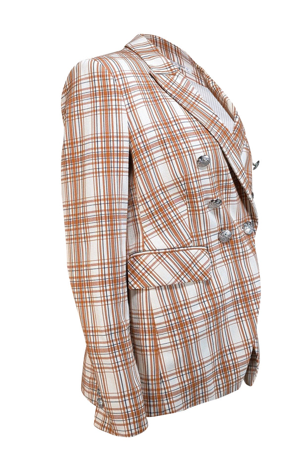 Veronica Beard - Tan & White "Miller Dickey" Double Breasted Blazer Sz 10 - Current Boutique