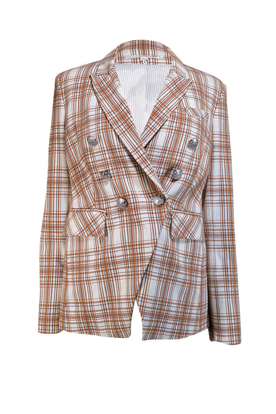 Veronica Beard - Tan & White "Miller Dickey" Double Breasted Blazer Sz 10 - Current Boutique