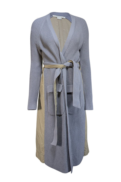 Current Boutique-Veronica Beard - Grey & Tan Mixed Media Trench Cardigan Sz XS