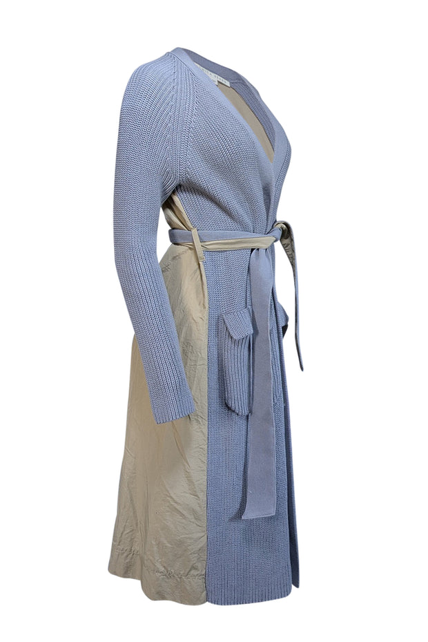 Current Boutique-Veronica Beard - Grey & Tan Mixed Media Trench Cardigan Sz XS