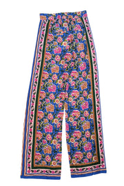 Veronica Beard - Blue, Pink, Tan, & Green Floral Print Silk Pants Sz 6 - Current Boutique