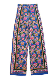 Veronica Beard - Blue, Pink, Tan, & Green Floral Print Silk Pants Sz 6 - Current Boutique