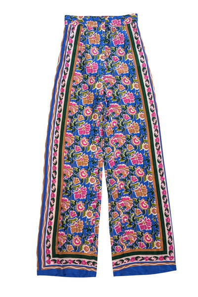 Veronica Beard - Blue, Pink, Tan, & Green Floral Print Silk Pants Sz 6 - Current Boutique