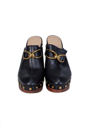 Current Boutique-Veronica Beard - Black Leather Studded Trim Clogs Sz 8.5