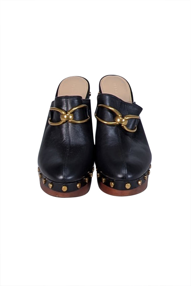 Current Boutique-Veronica Beard - Black Leather Studded Trim Clogs Sz 8.5