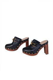 Current Boutique-Veronica Beard - Black Leather Studded Trim Clogs Sz 8.5