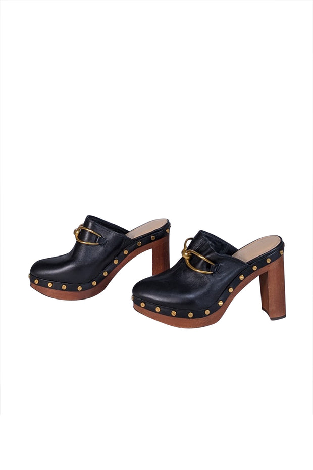 Current Boutique-Veronica Beard - Black Leather Studded Trim Clogs Sz 8.5