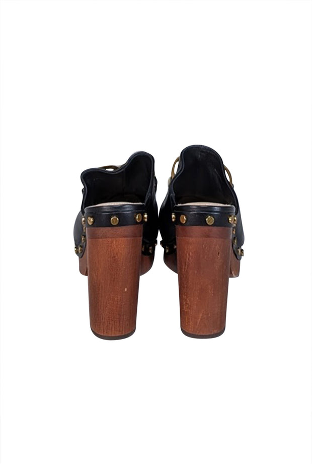 Current Boutique-Veronica Beard - Black Leather Studded Trim Clogs Sz 8.5