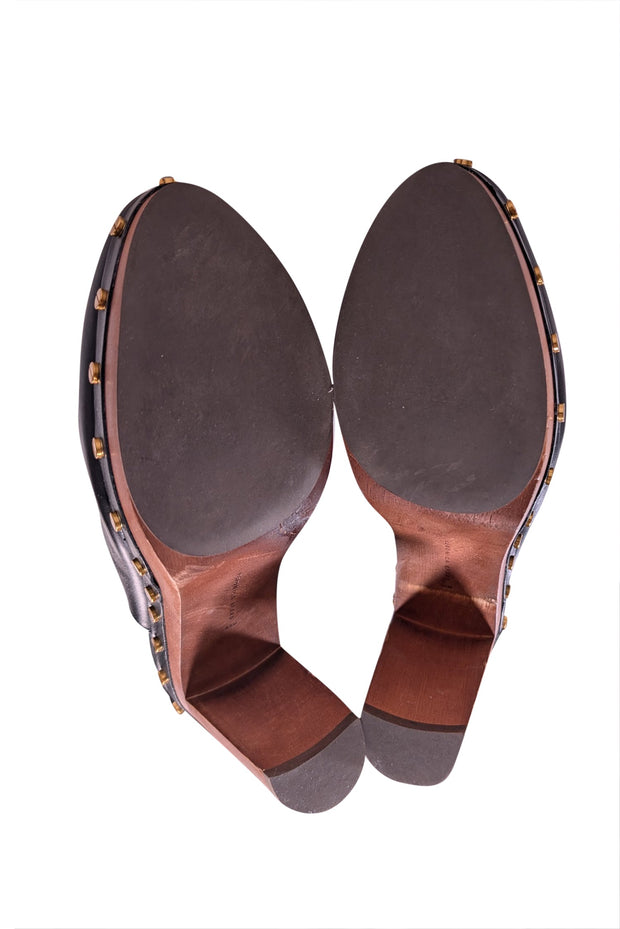 Current Boutique-Veronica Beard - Black Leather Studded Trim Clogs Sz 8.5