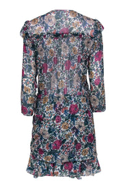 Current Boutique-Veronica Beard - White w/ Green, Pink, & Blue Floral Print Ruched Bottom Dress Sz 10