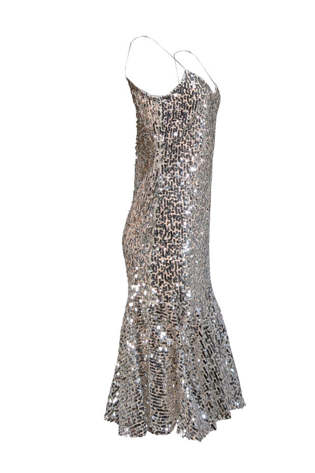 Current Boutique-Veronica Beard - Silver Sequin Sleeveless Slip Dress Sz 2