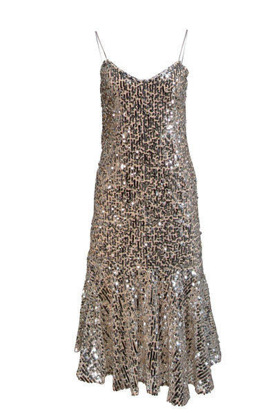 Current Boutique-Veronica Beard - Silver Sequin Sleeveless Slip Dress Sz 2