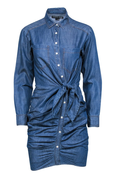 Current Boutique-Veronica Beard - Blue Chambray Denim Button Front Tie Front Dress Sz 0