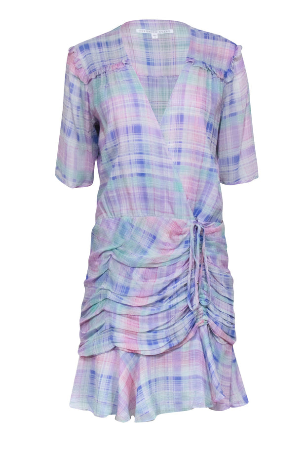 Current Boutique-Veronica Beard - Blue, Purple, Pink, & Green Plaid Silk Dress Sz 12