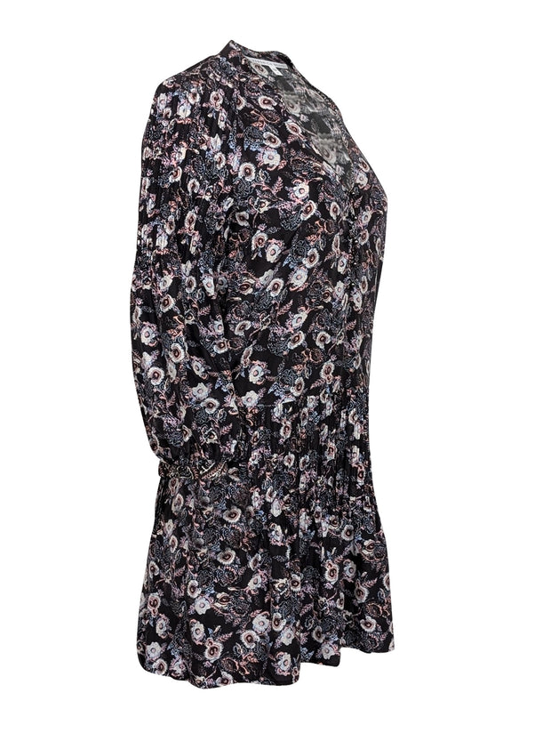 Current Boutique-Veronica Beard - Washed Black w/ Pink & Blue Floral Print Silk Dress Sz 8