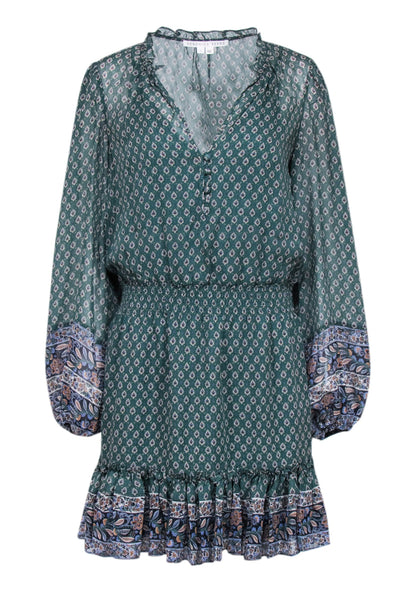 Current Boutique-Veronica Beard - Green Long Sleeve Mini-Dress Sz 8