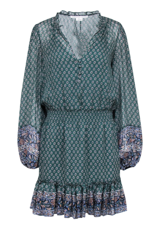 Current Boutique-Veronica Beard - Green Long Sleeve Mini-Dress Sz 8