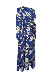 Current Boutique-Veronica Beard - Cobalt Blue w/ Ivory & Black Botanical Print Silk Jacquard Dress Sz 2