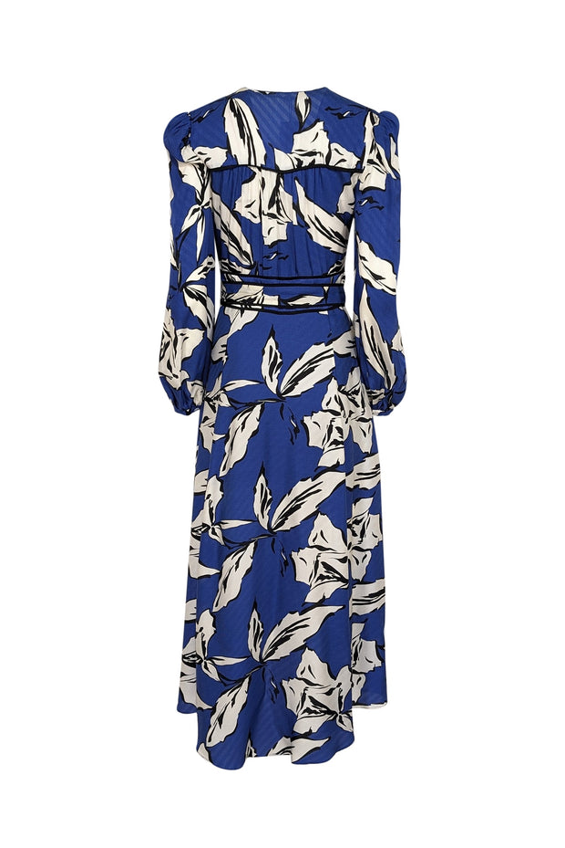 Current Boutique-Veronica Beard - Cobalt Blue w/ Ivory & Black Botanical Print Silk Jacquard Dress Sz 2