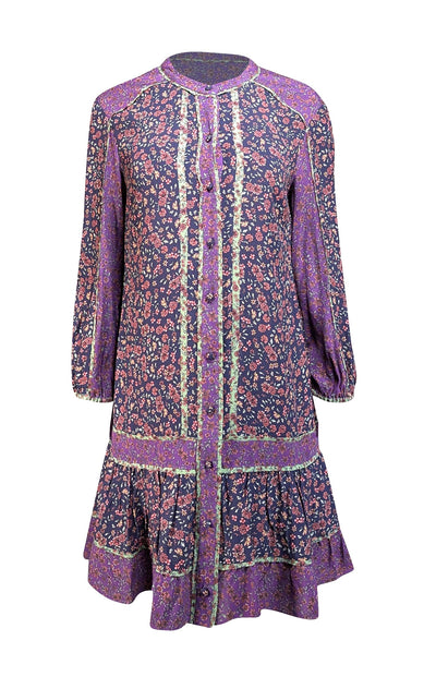 Veronica Beard - Navy, Purple, & Green Floral Print Mini Dress Sz 6 - Current Boutique