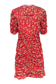Current Boutique-Veronica Beard - Red, Ivory, & Yellow Floral Print Silk Ruched Dress Sz M