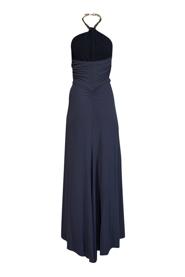 Current Boutique-Veronica Beard - Navy Ruched Dress w/ Chain Link Halter Strap Sz S