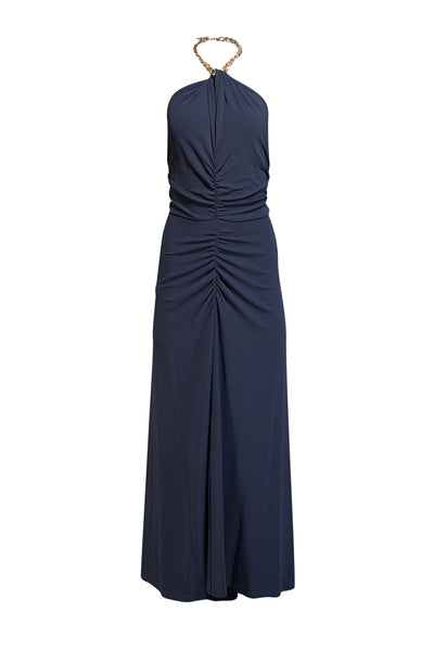 Current Boutique-Veronica Beard - Navy Ruched Dress w/ Chain Link Halter Strap Sz S