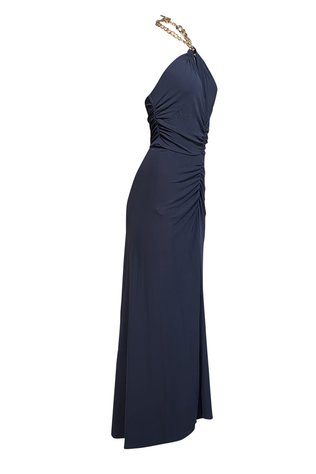 Current Boutique-Veronica Beard - Navy Ruched Dress w/ Chain Link Halter Strap Sz S