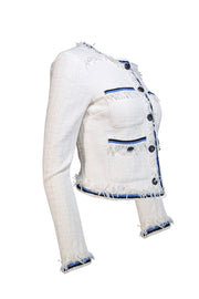 Current Boutique-Veronica Beard - White Textured Knit Jacket w/ Contrast Trim Sz 0