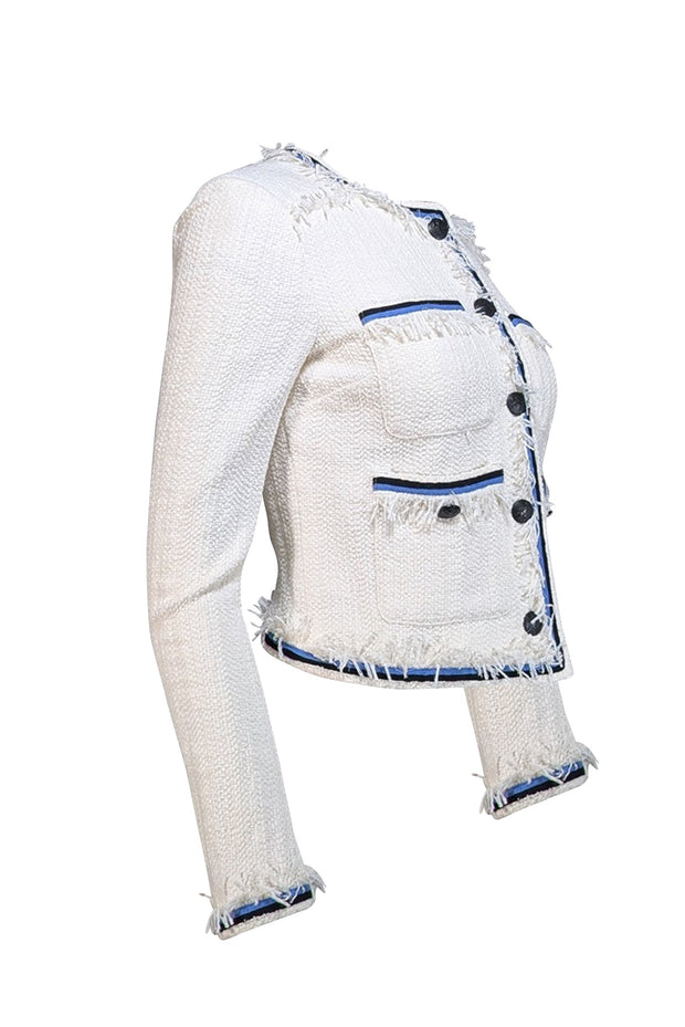 Current Boutique-Veronica Beard - White Textured Knit Jacket w/ Contrast Trim Sz 0
