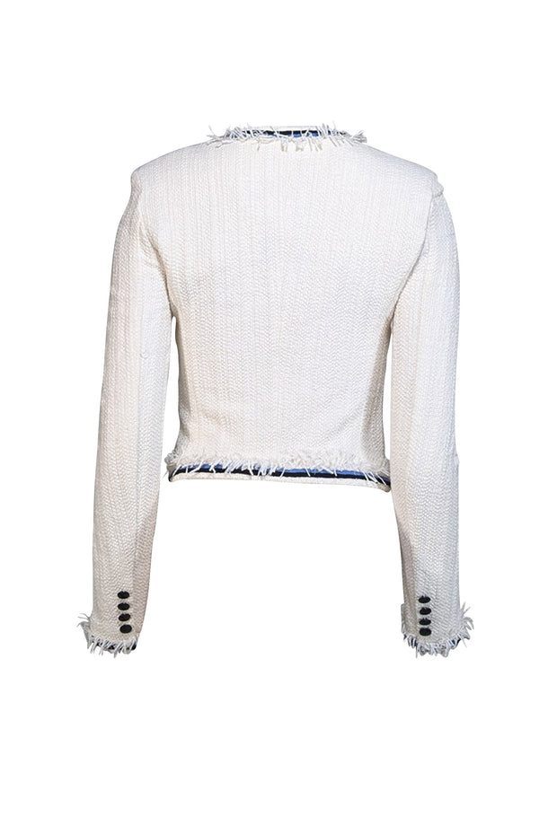 Current Boutique-Veronica Beard - White Textured Knit Jacket w/ Contrast Trim Sz 0