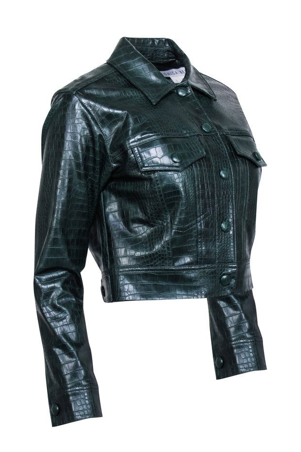 Current Boutique-Veronica Beard - Green Croc Embossed "Hendrix" Faux Leather Jacket Sz 0